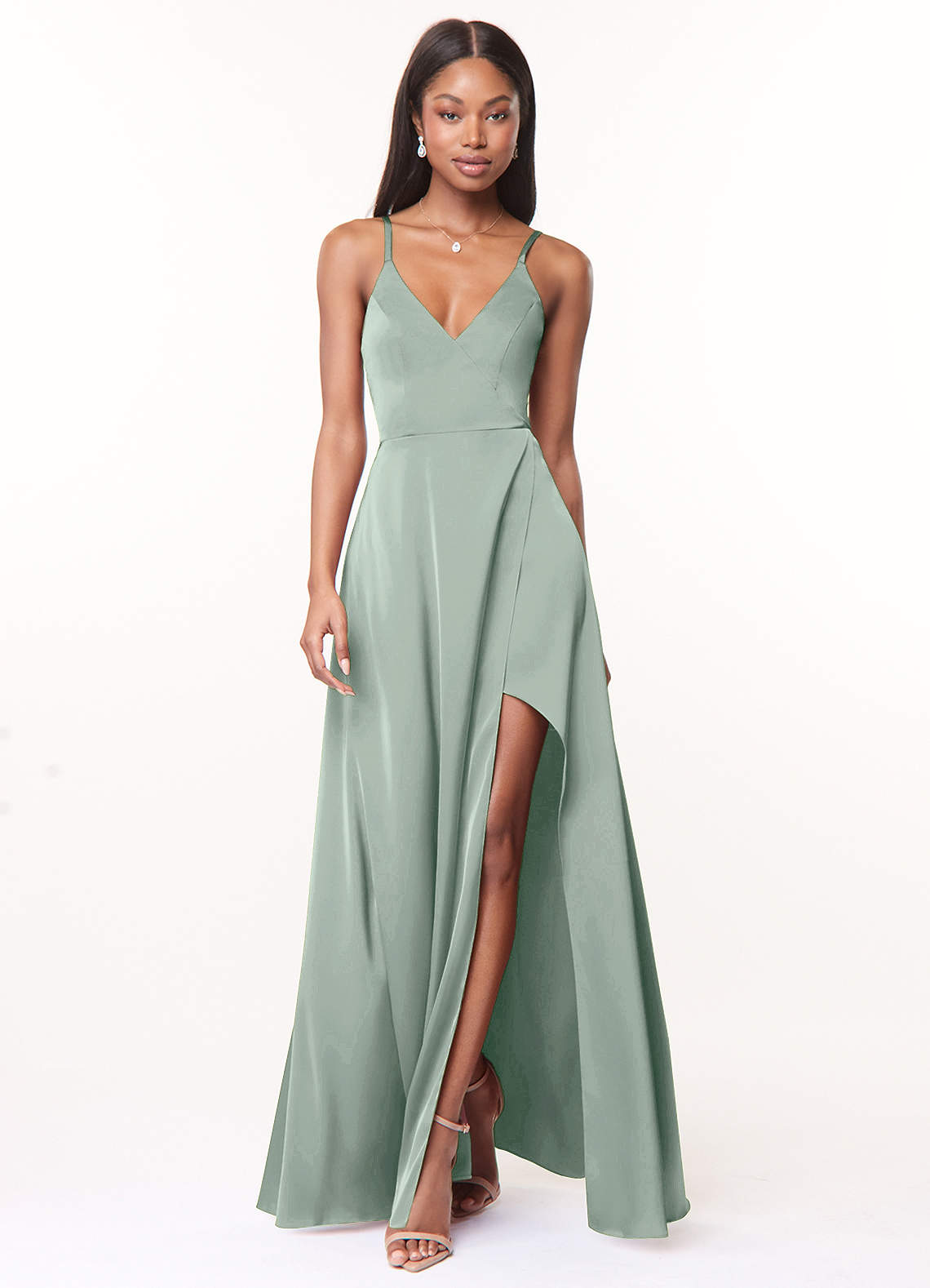 Azazie Maksim Agave Stretch Satin Bridesmaid Dresses
