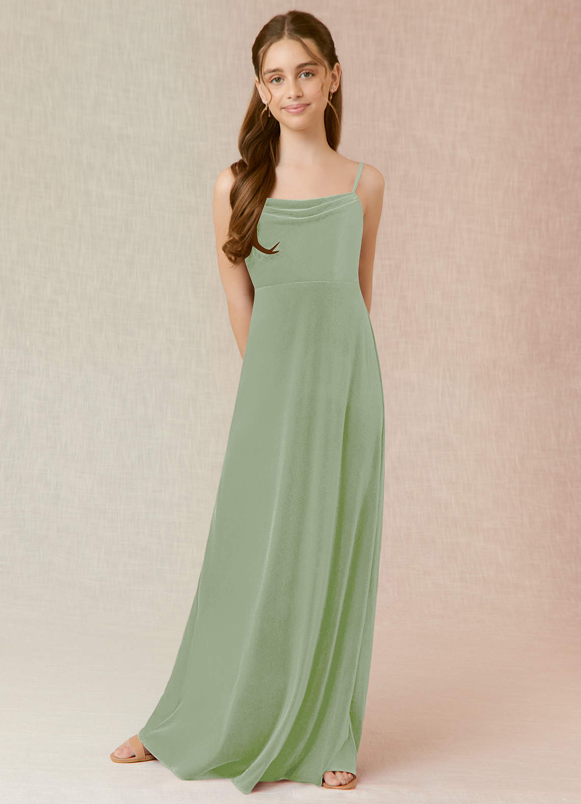 Azazie Solange Junior Dusty Sage A-Line Velvet Dress image1