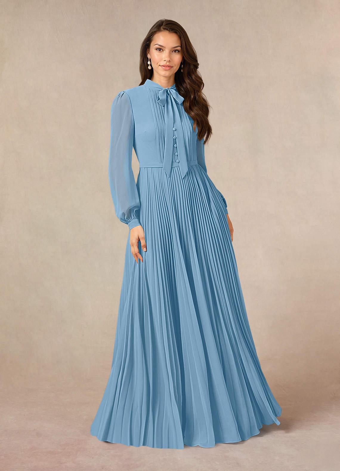 Azazie Adellah Abiti per la Madre della Sposa Abito A-Line in Chiffon Plissettato Blu Acciaio image1