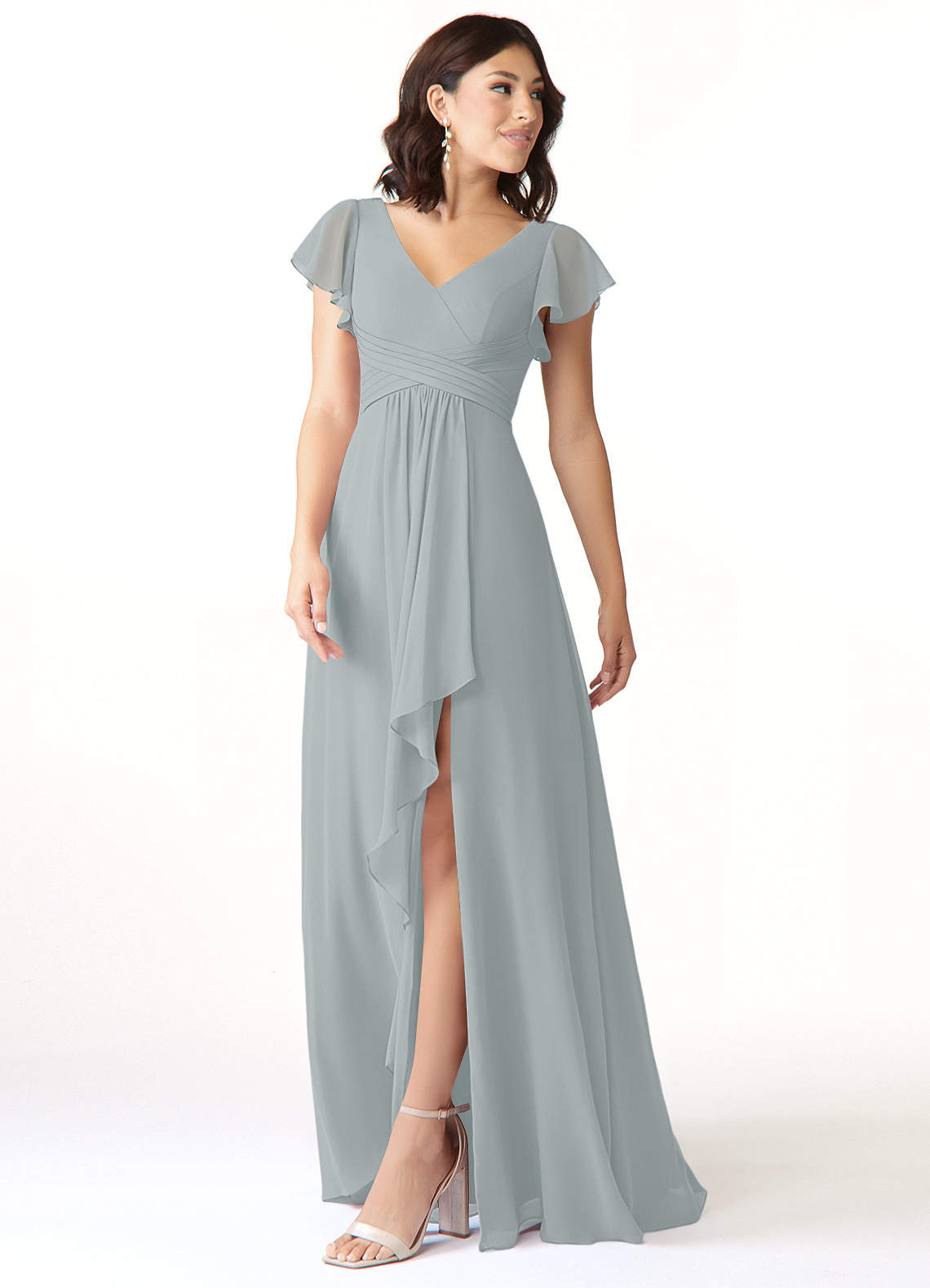 Azazie Omari Bridesmaid Dresses Dolphin Grey A-Line Chiffon Dress image3