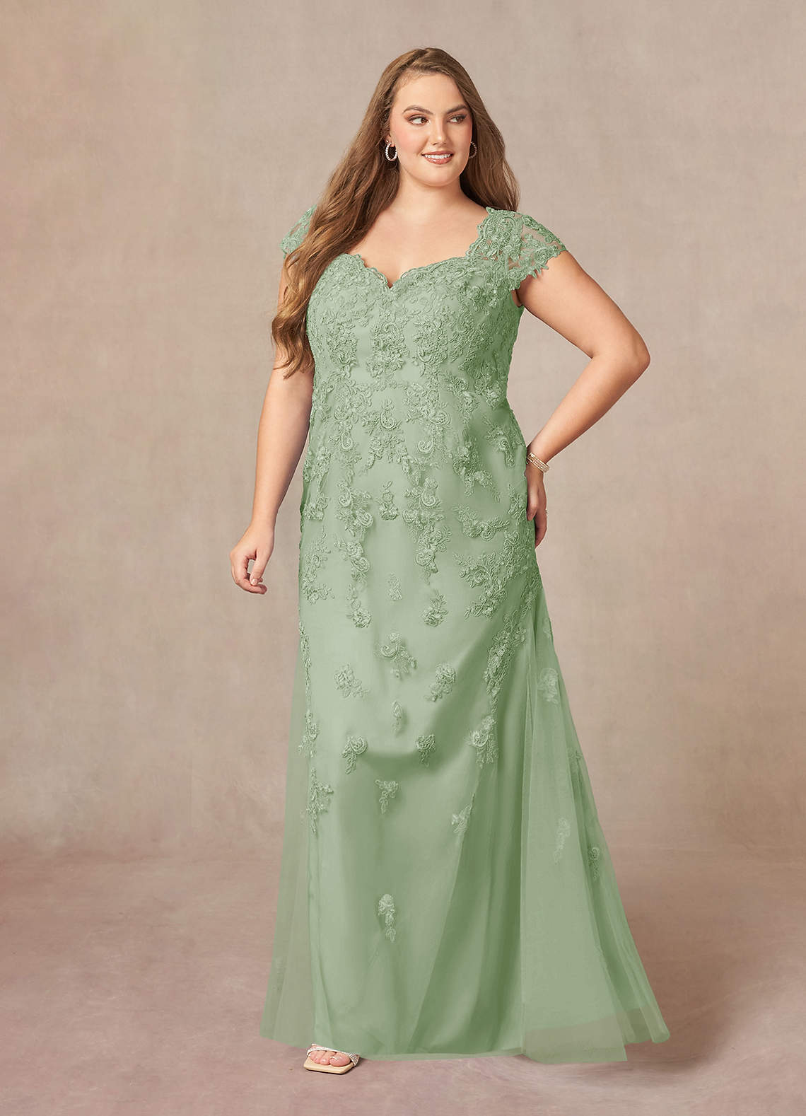 Azazie Marbella Mother of the Bride Dresses Mermaid Queen Anne Sequins Lace Floor-Length Dress image1