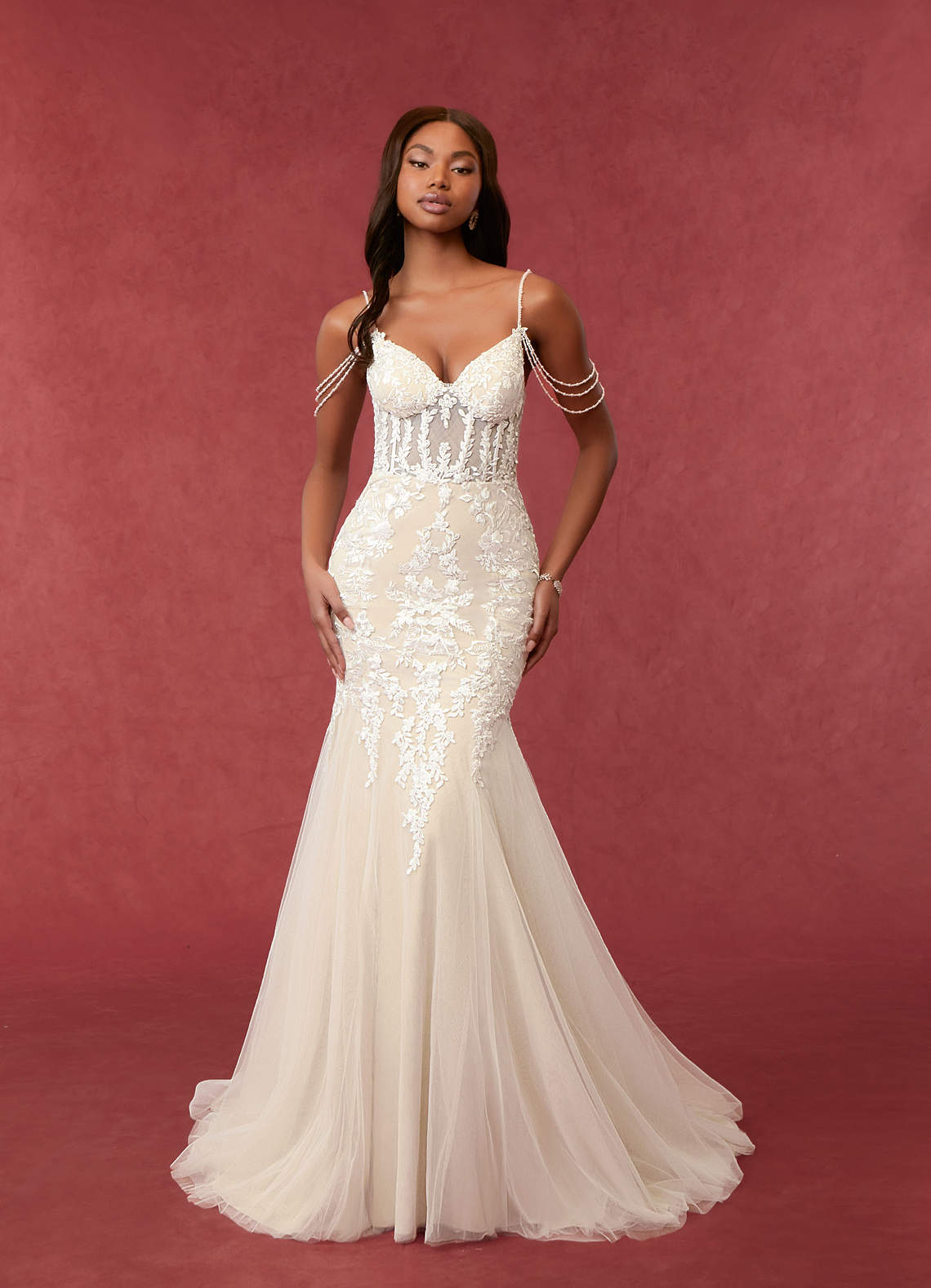 Azazie Denise Wedding Dresses Diamond White Champagne Mermaid Sequins Tulle Dress image1