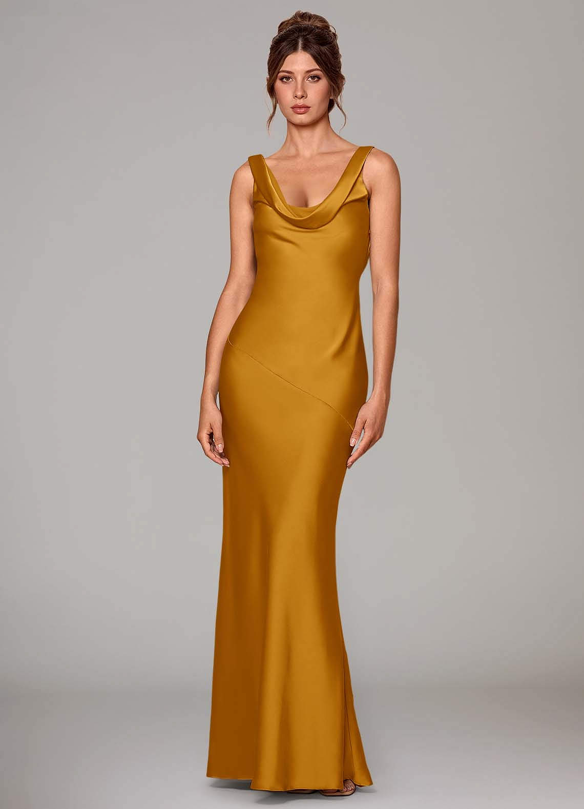 Azazie Rylina Bridesmaid Dresses Butterscotch Mermaid Stretch Satin Dress image1