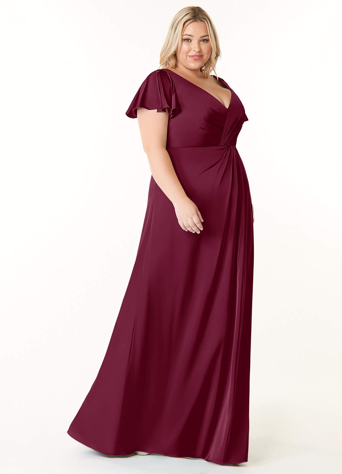 Azazie Soren Bridesmaid Dresses Mulberry A-Line Pleated Stretch Satin Dress image9