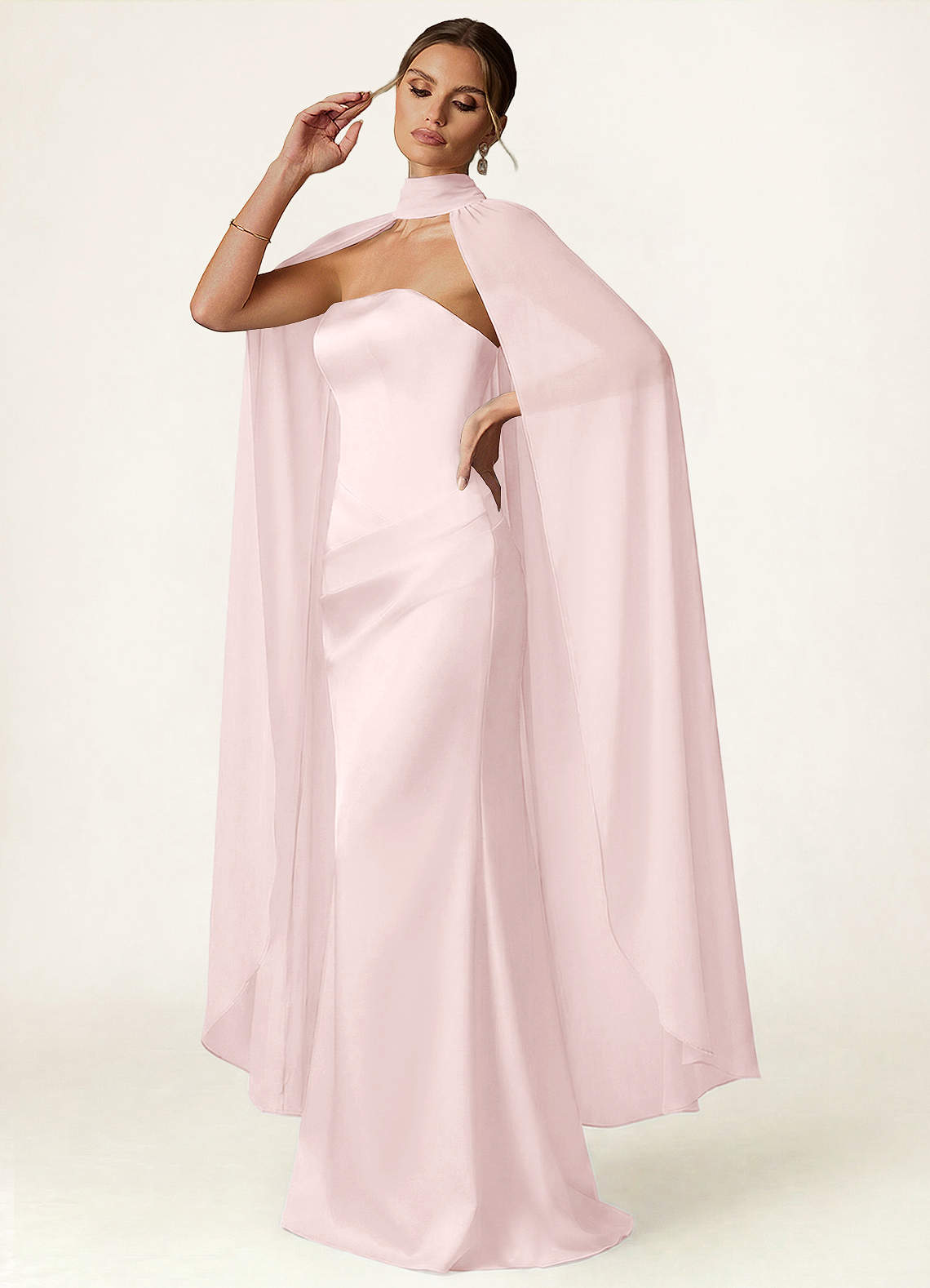 front Azazie Halter Chiffon Flowy Cape
