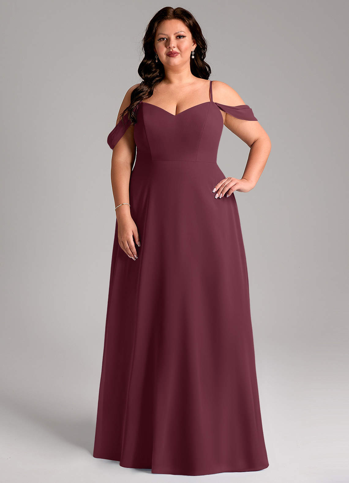 Azazie Marley Bridesmaid Dresses Cabernet A-Line Off the Shoulder Chiffon Convertible Dress image1