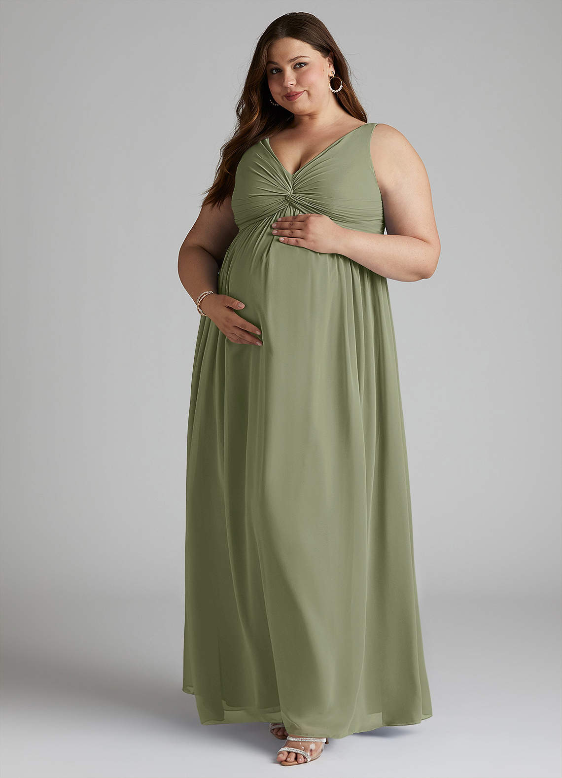 Azazie Yetta Kleider zum Anprobieren zu Hause A-Linie V-Hals Versammelt Chiffon Bodenlänge Kleid image8