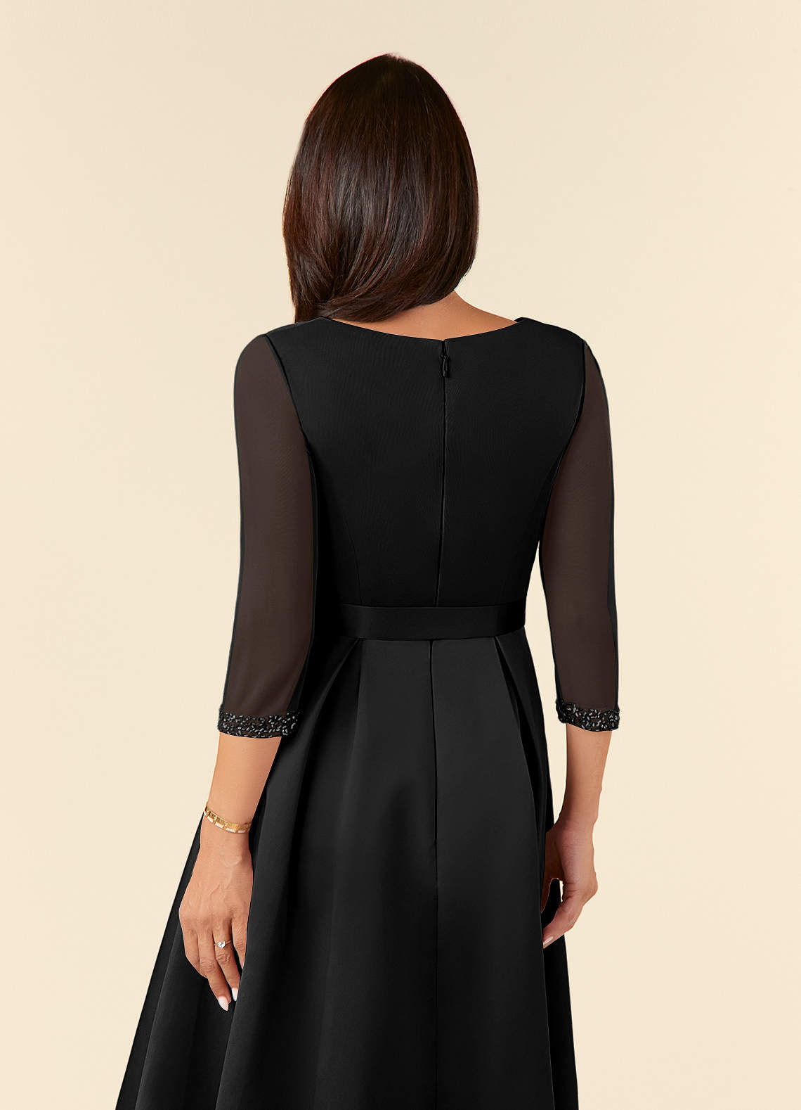 Azazie Maritza Black A-Line Pleated Matte Satin Dress | Azazie