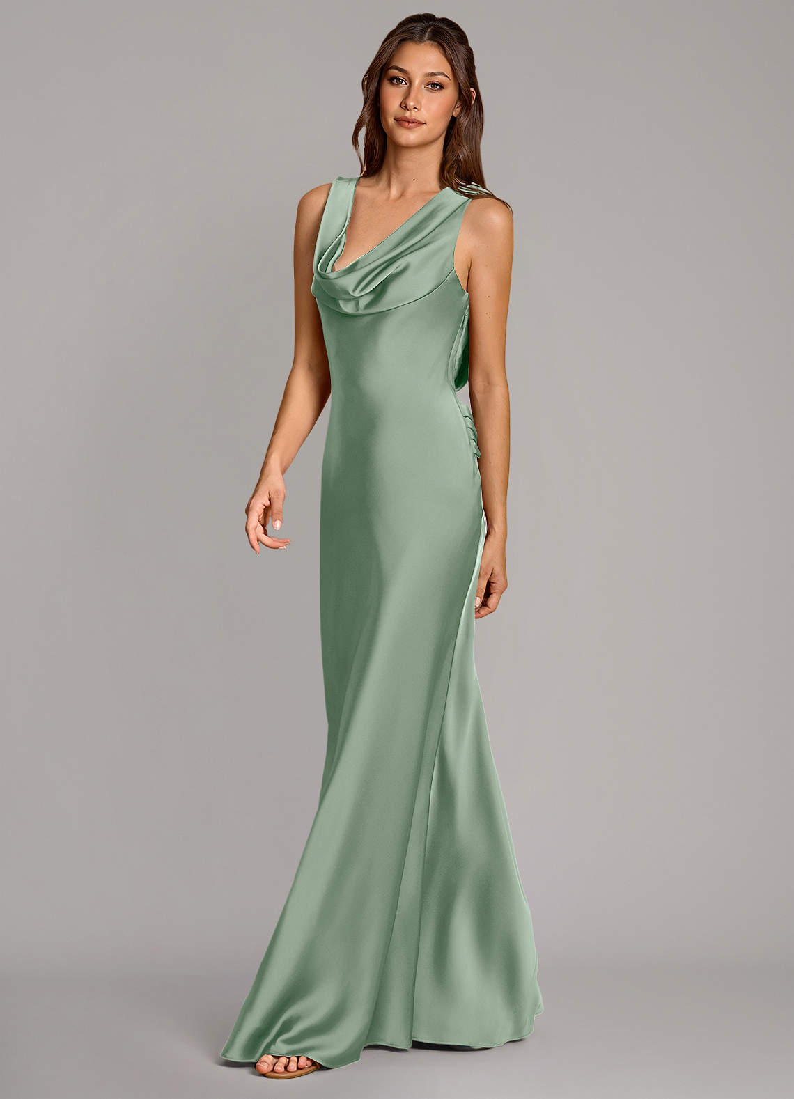 Azazie Cheryl Vestidos de damas de honor Vestido de Agave de Satén Elástico de Corte Sirena image2