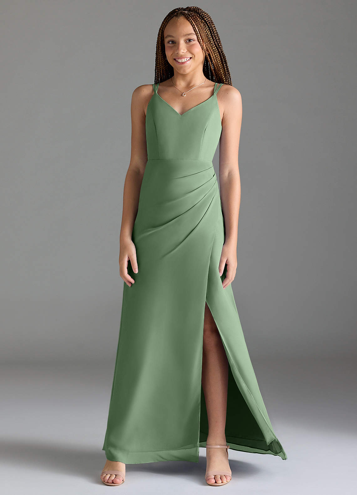 Azazie Leo Junior Matcha Mermaid Pleated Chiffon Dress image1