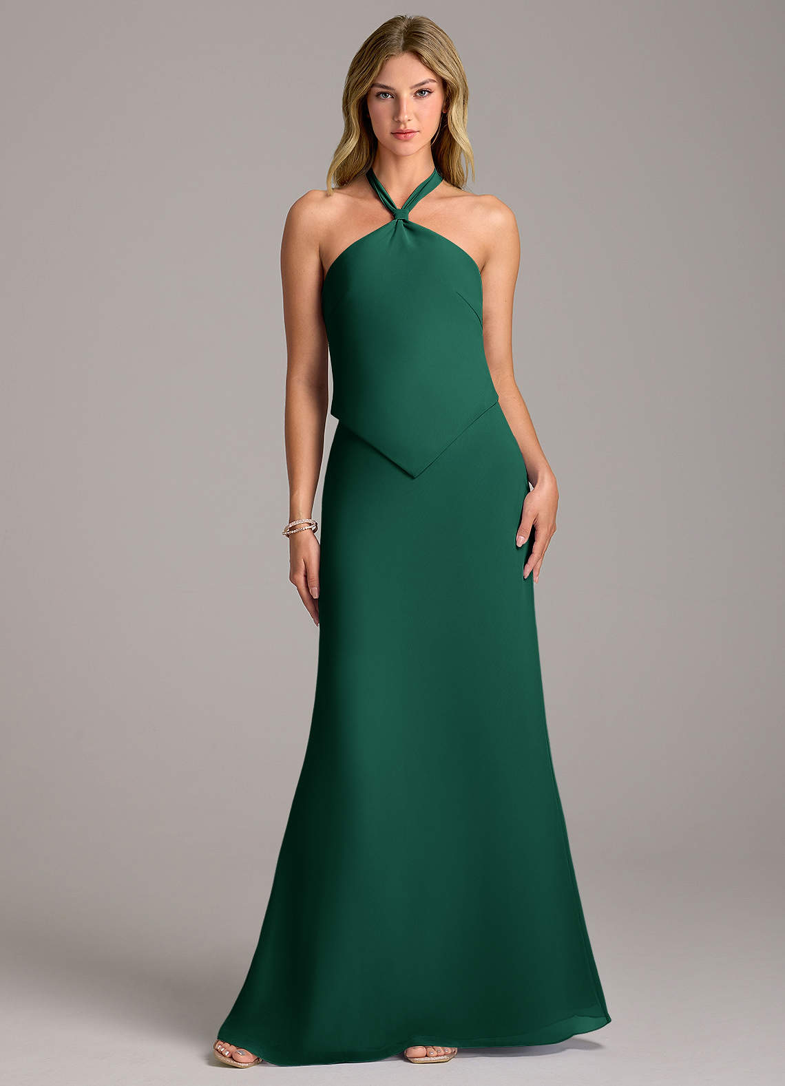Azazie Keisha Bridesmaid Dresses Emerald Sheath Chiffon Dress image1