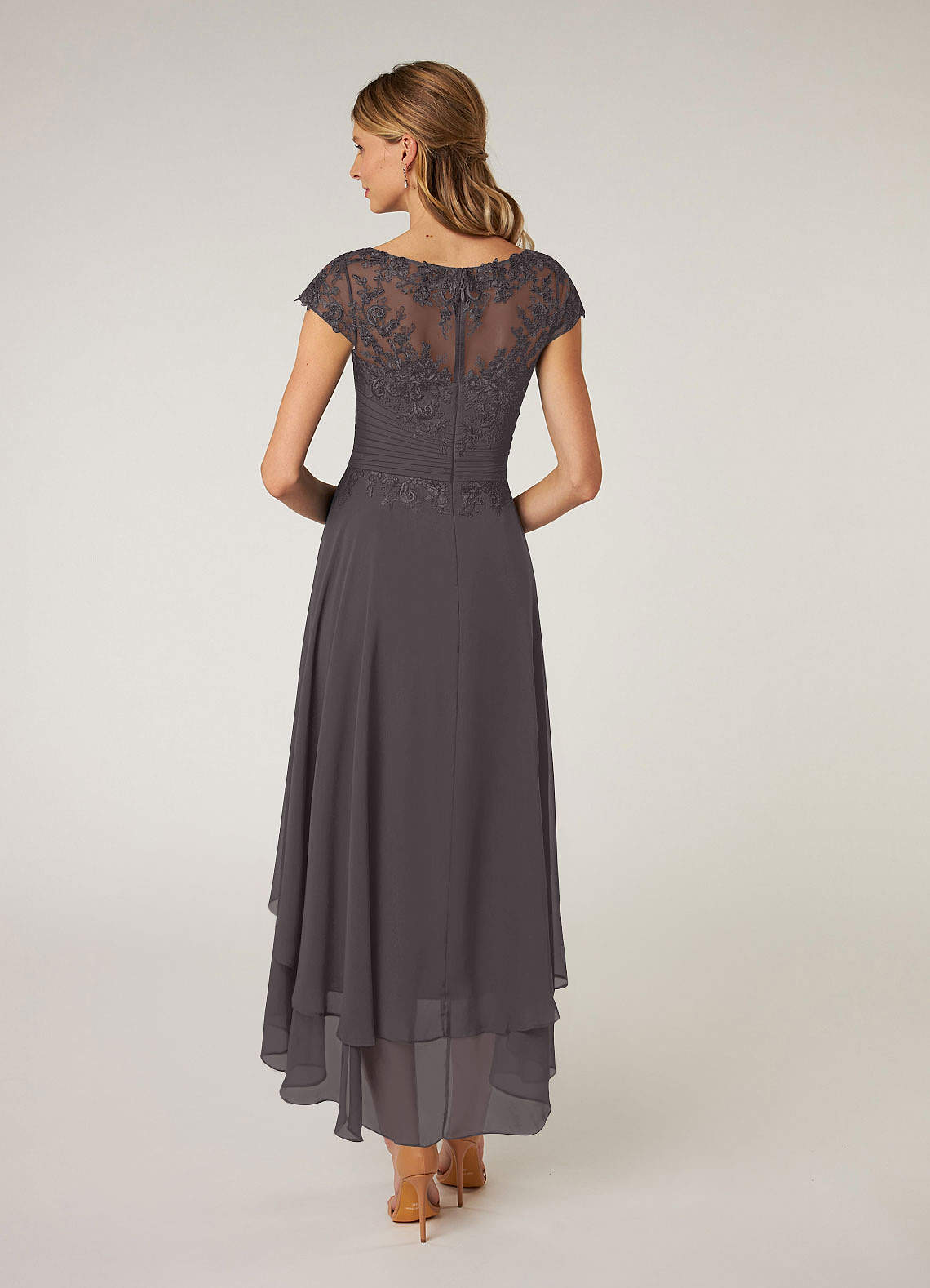 Azazie Shonda Mother of the Bride Dresses Steel Grey Lace Chiffon Dress image1
