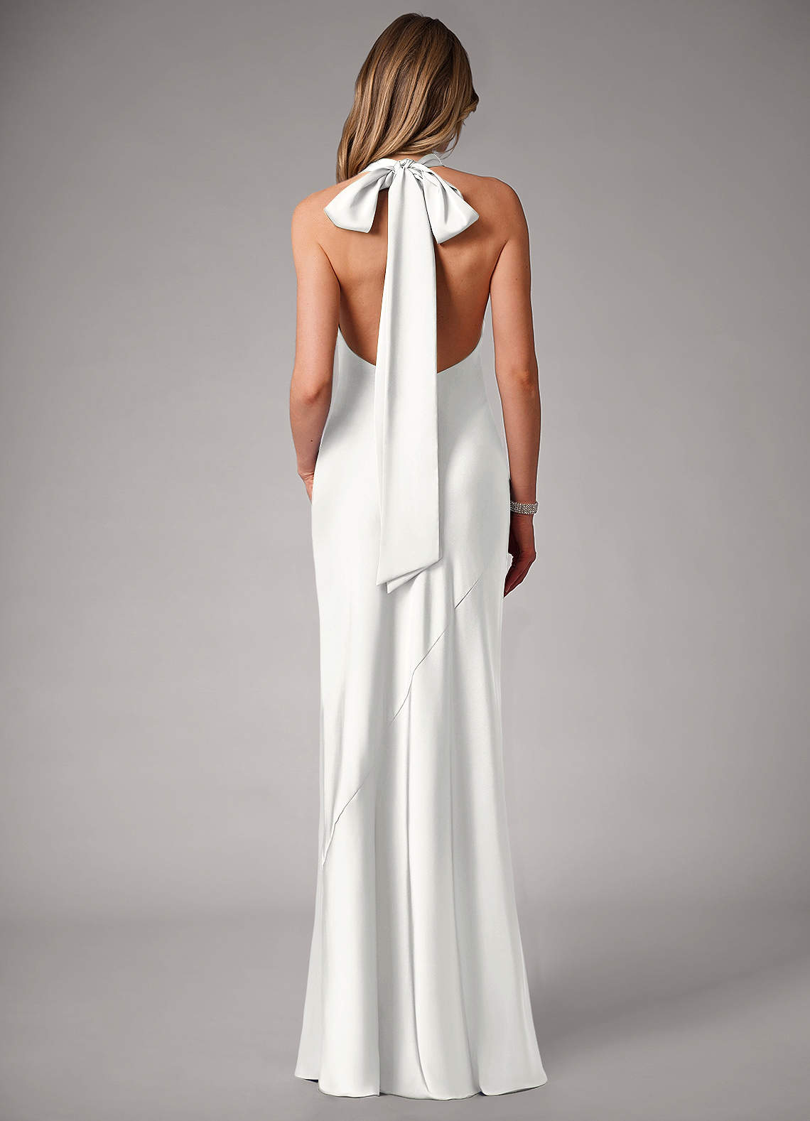 Azazie Velli Brudtärnklänningar Klä av Sjöjungfru i Stretch Satin Hög hals Vit image4