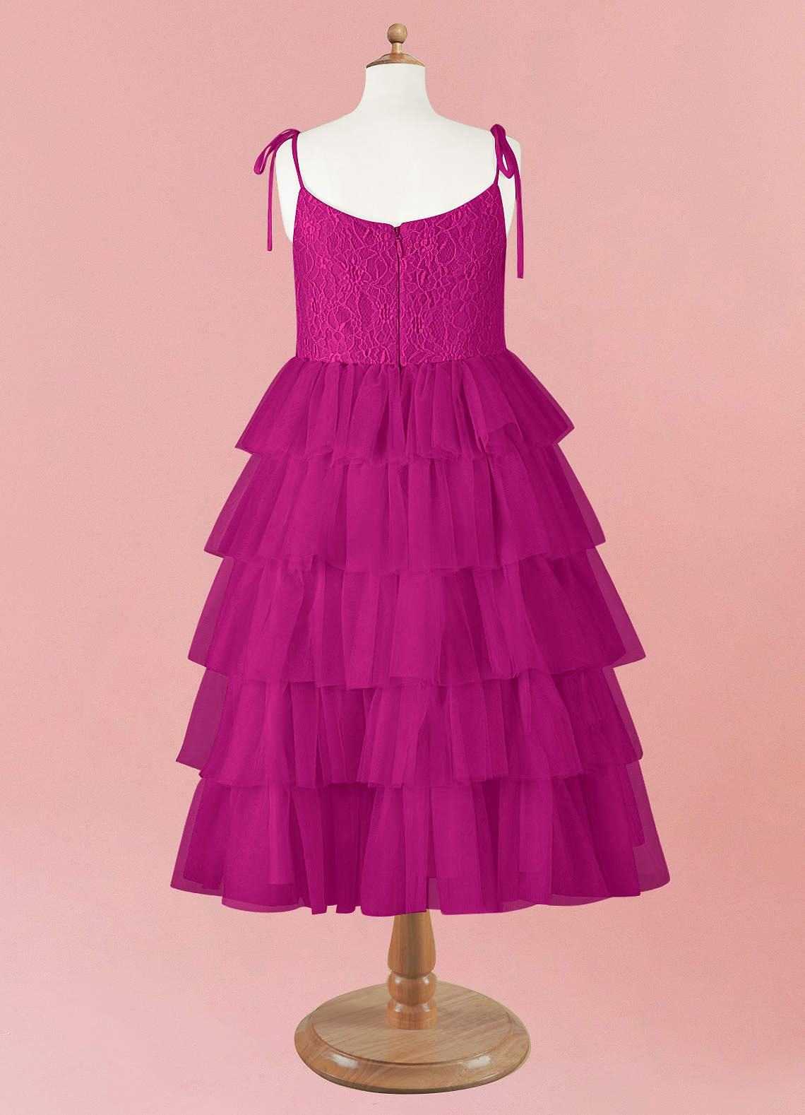 Barbie ♥ Azazie Flower Girl Dresses Fuchsia A-Line Spaghetti Strap Tulle Dress image9