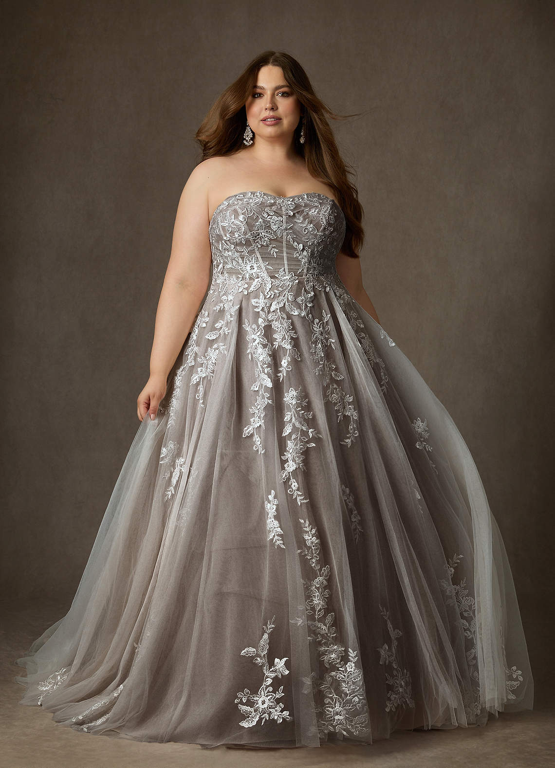 Azazie Keri Vestidos de noiva Vestido Diamante Branco Mocha de Renda de Vestido de baile com Sem alças image1