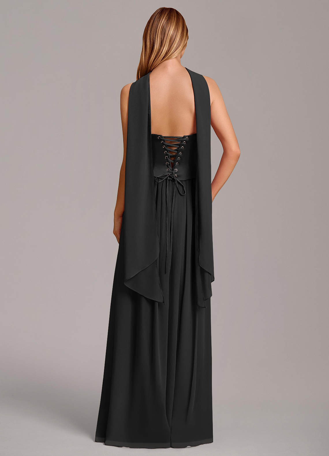 Azazie Cadence Bridesmaid Dresses Black A-Line Corset Stretch Satin Convertible Dress image3