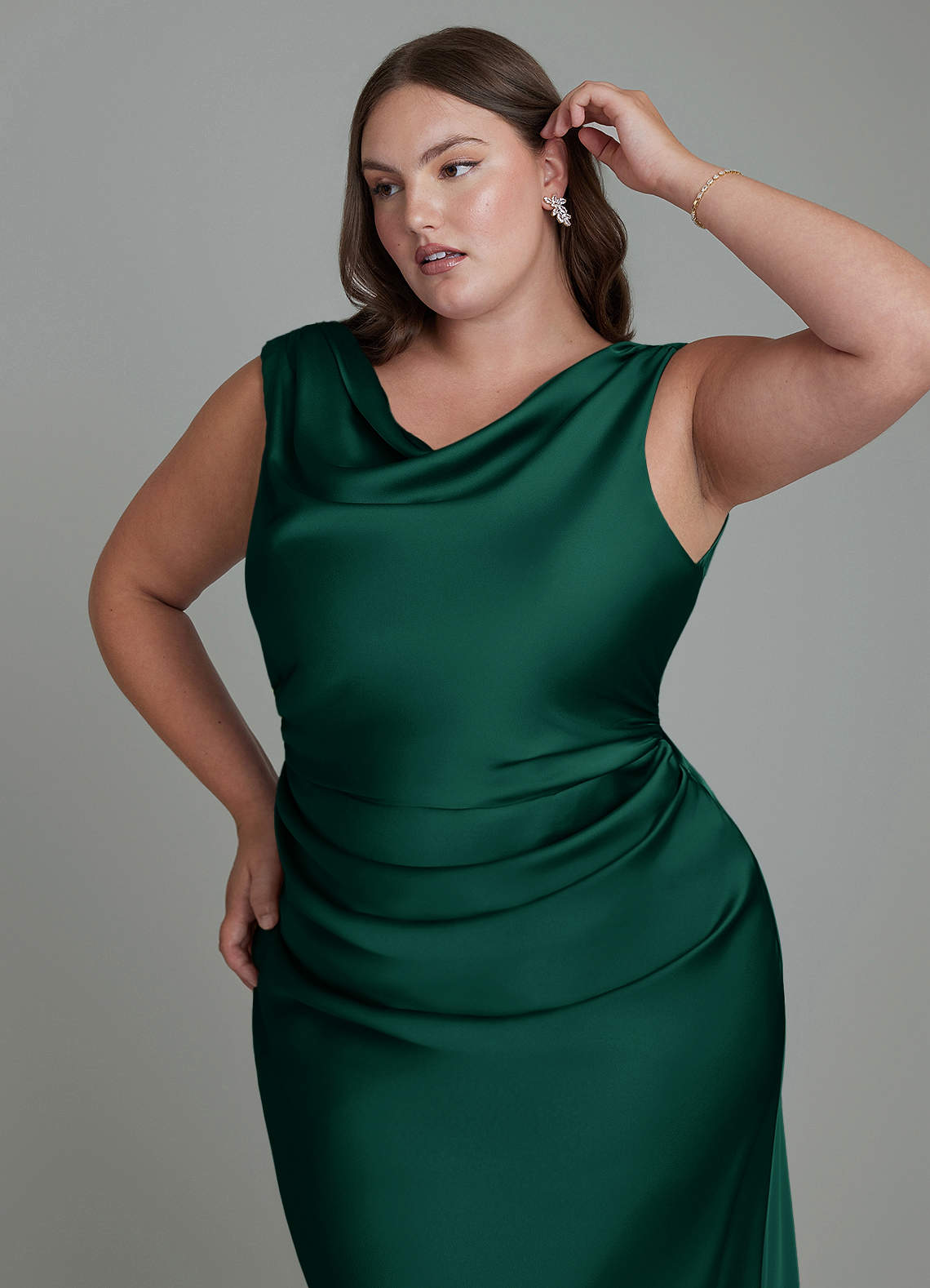 Azazie Kieryn Bridesmaid Dresses Emerald Mermaid Pleated Stretch Satin Dress image11