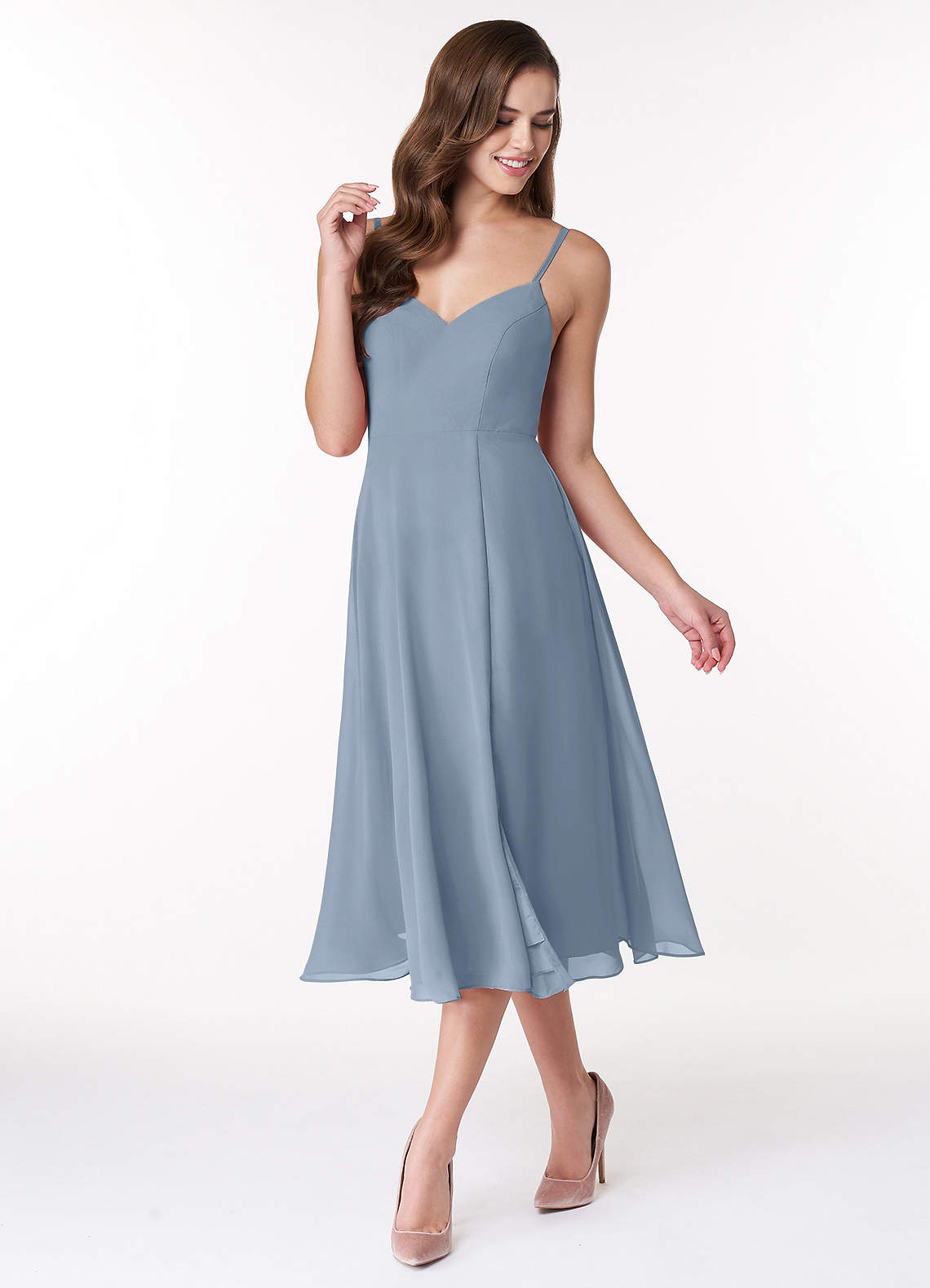 tea length chiffon bridesmaid dresses Azazie Clarissa Color:LIGHT GREEN