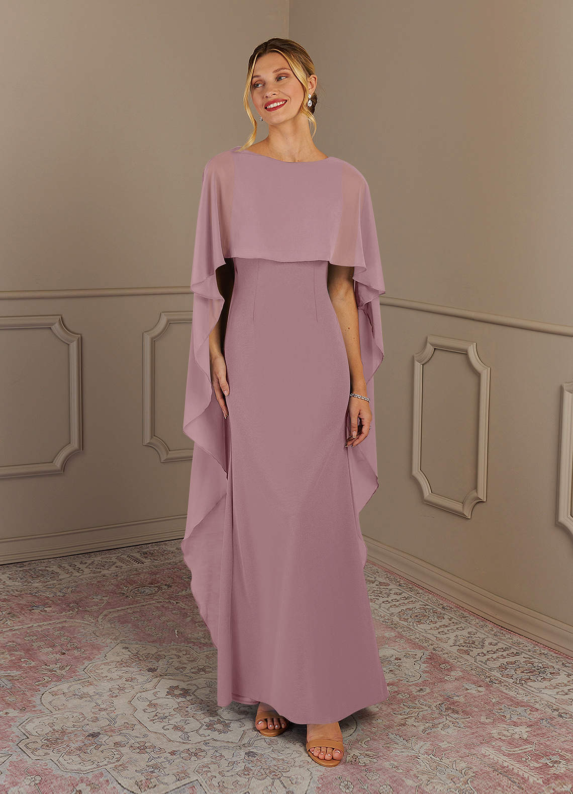 Azazie Dion Mother of the Bride Dresses Dusty Rose Sheath Scoop Stretch Crepe Dress image1