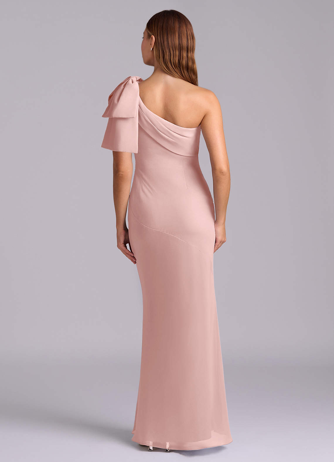 Azazie Yuanna Bridesmaid Dresses Powder Pink Mermaid One Shoulder Chiffon Dress image1