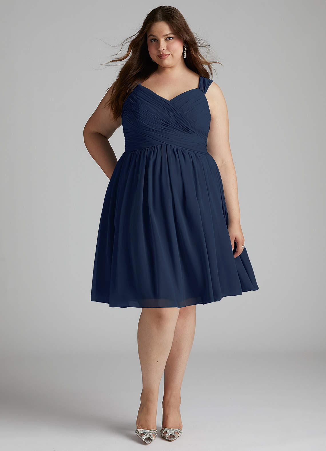 Azazie Angie Bridesmaid Dresses Dark Navy A-Line Corset Chiffon Dress image1