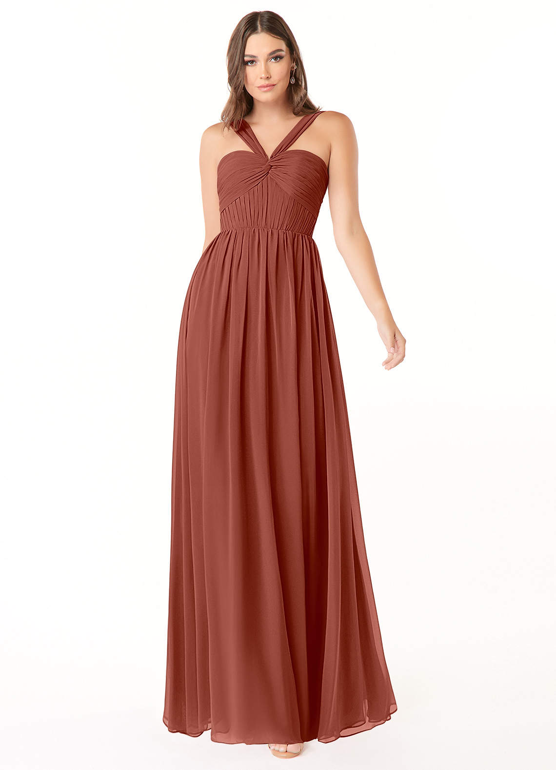 Azazie Dionne Abiti da Damigella Abito A-Line in Chiffon Corsetto Auburn image1