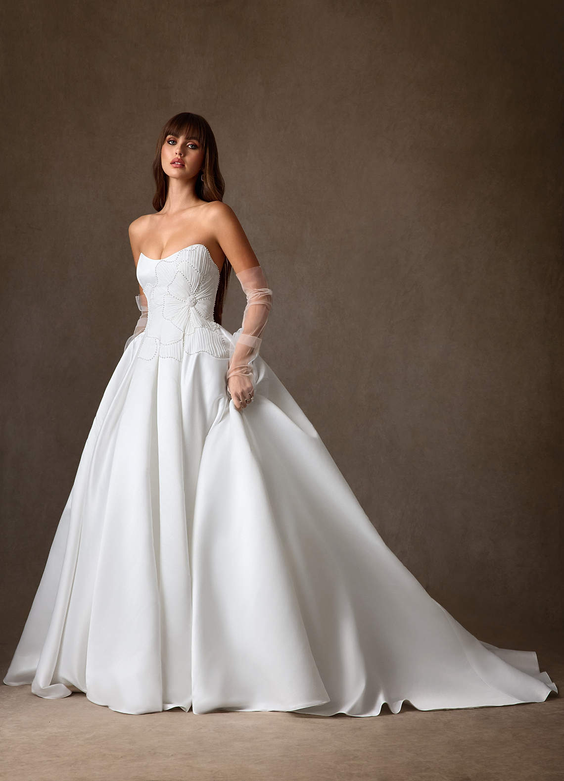 white mermaid dress with sleeves Off Shoulder White Satin Mermaid One Sleeve Long Evening Prom Dresses,  Wedding Dresses, MR7785 main image 1