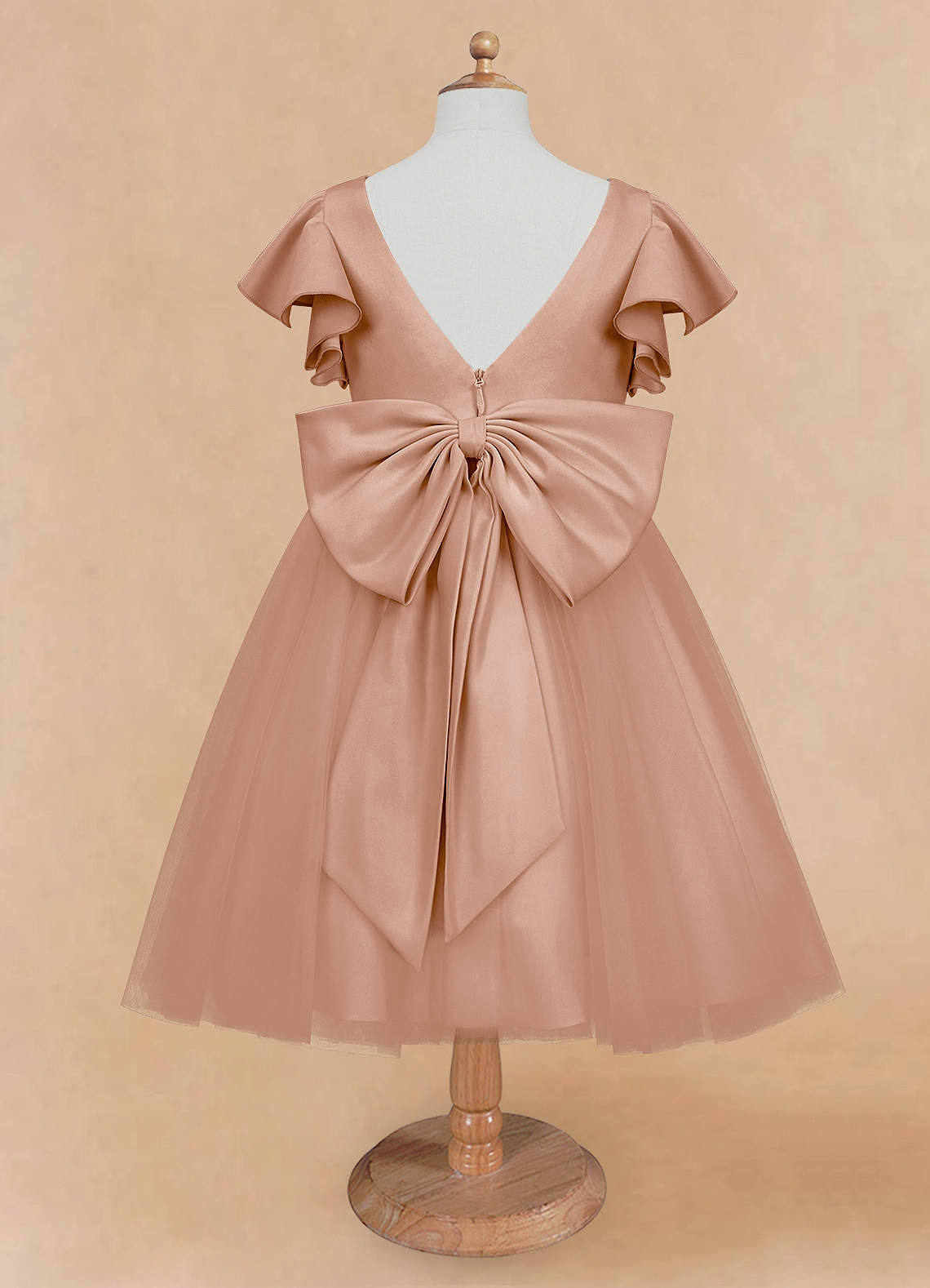 Azazie Kaeya Robe Demoiselle D'honneur Fillette Robe Trapèze en Tulle Arc Champagne Rosé image5