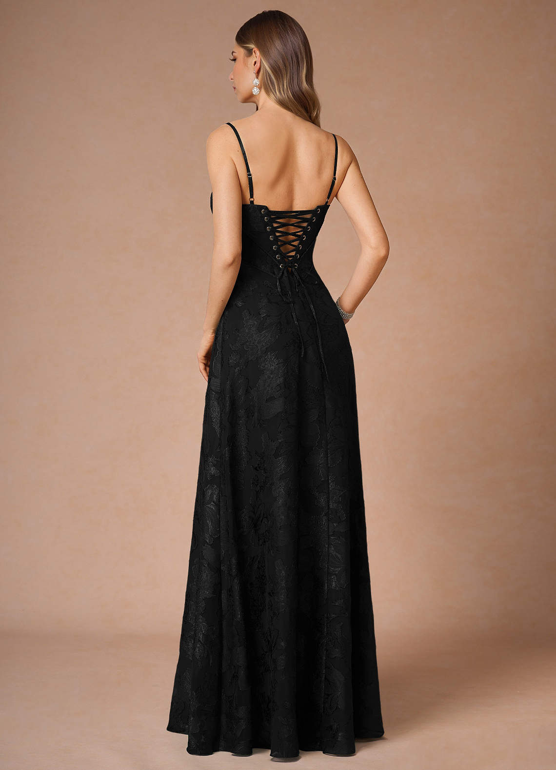 slim fit dress slacks Zélie black open-back floral-lace maxi dress main image 0