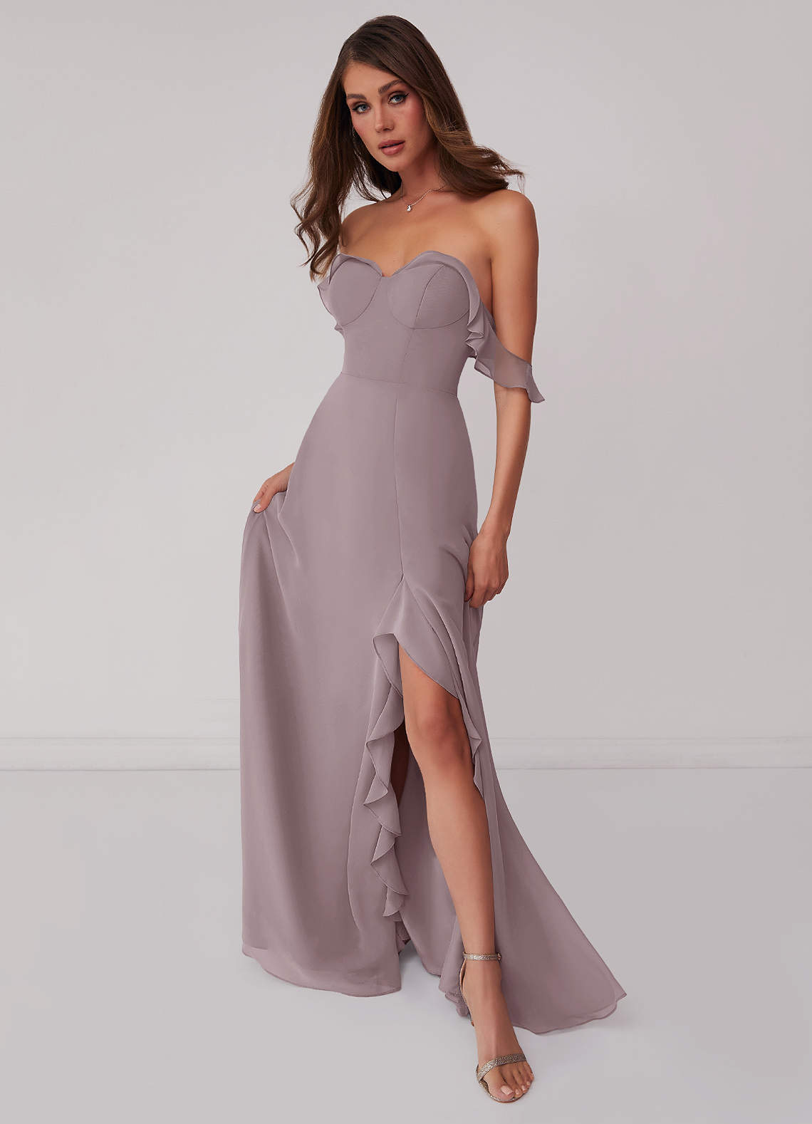 Barbie ♥ Azazie Bridesmaid Dresses Dusk A-Line Off the Shoulder Chiffon Convertible Dress image1