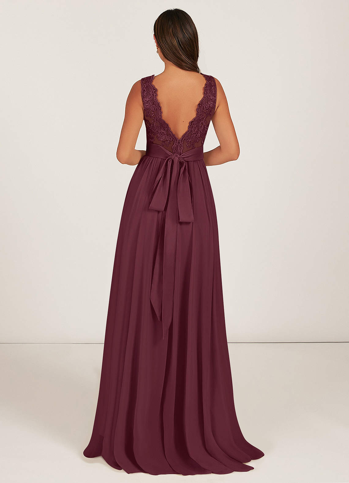 Azazie Gertrude Bridesmaid Dresses Cabernet A-Line Lace Chiffon Dress image1