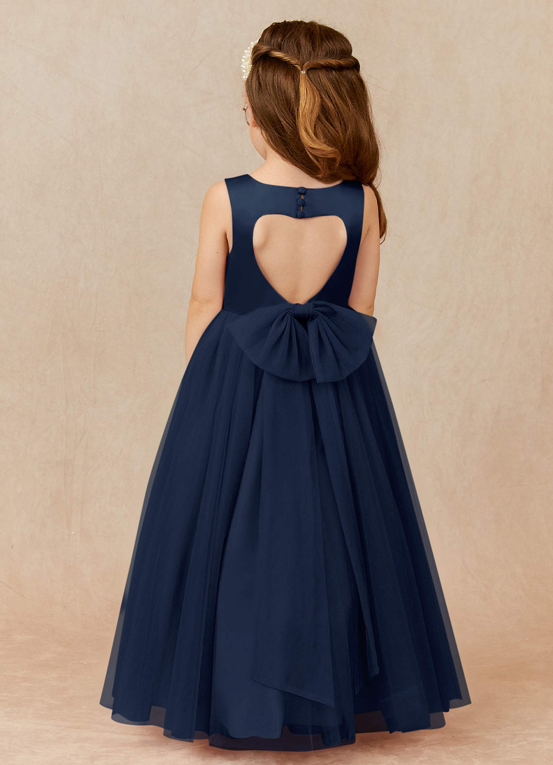 Azazie Muni Flower Girl Dresses Dark Navy A-Line Bow Tulle Dress image1