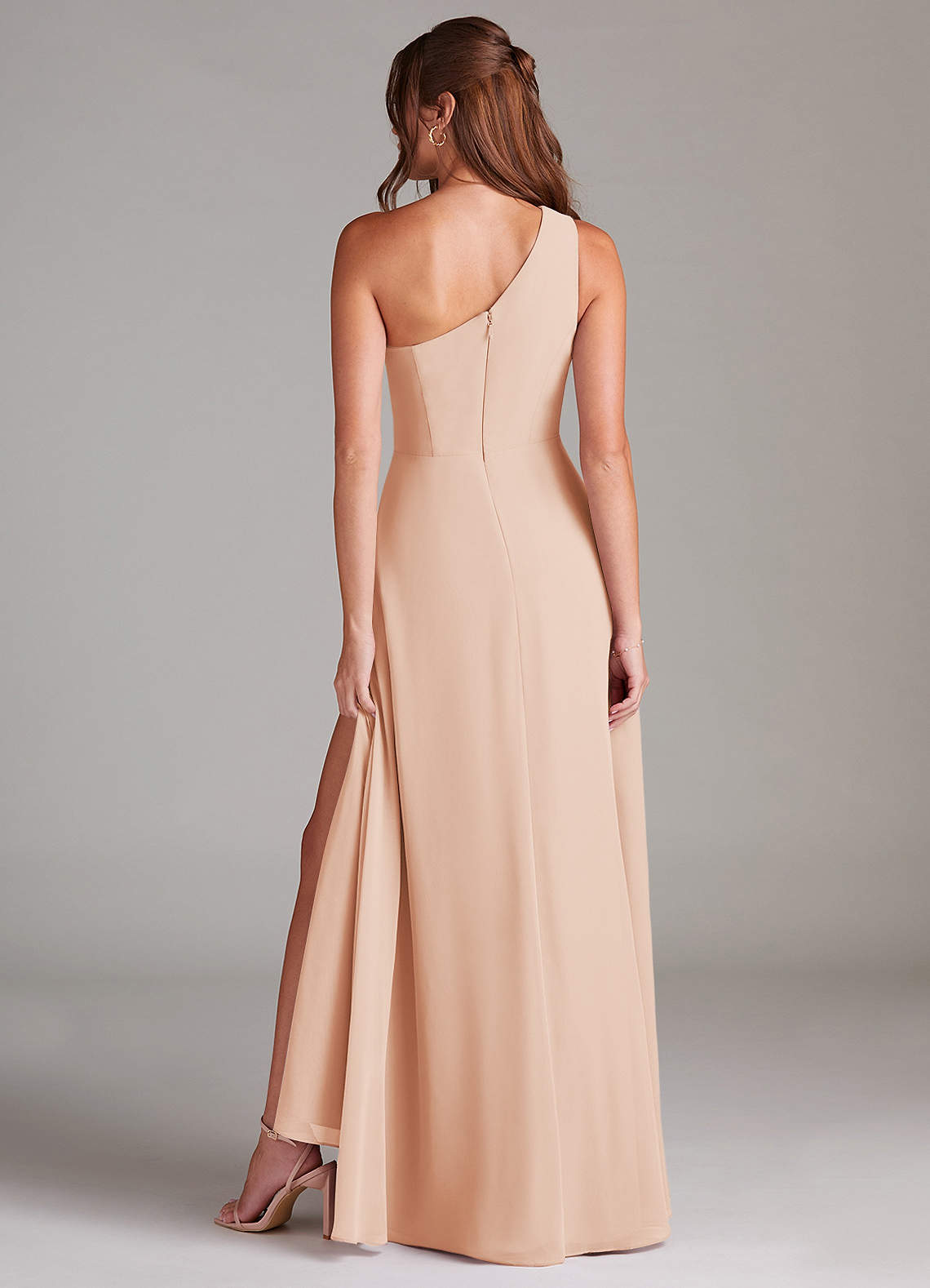 Azazie Brooke Bridesmaid Dresses English Rose A-Line One Shoulder Chiffon Dress image6