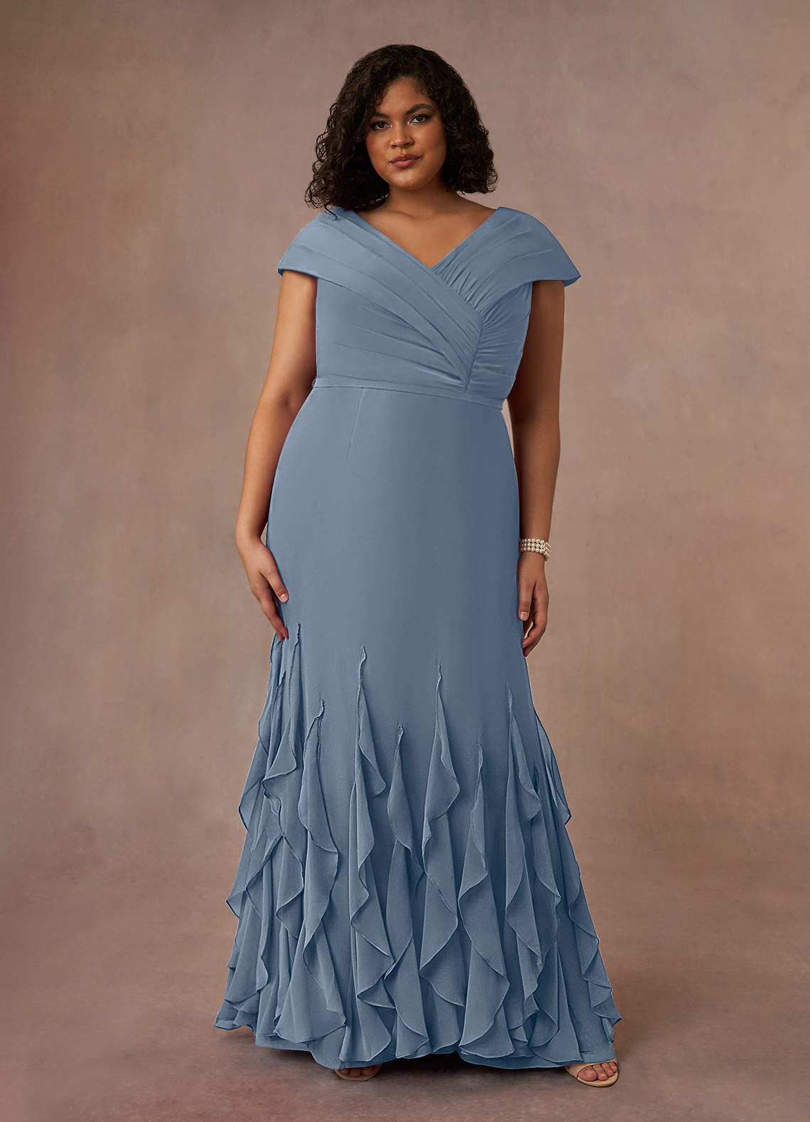 Azazie Bailora Abiti per la Madre della Sposa Abito Sirena in Chiffon Increspato Crepuscolo image1
