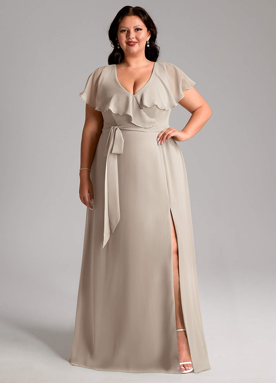 Azazie Lainey Bridesmaid Dresses Frost A-Line with Pockets Chiffon Dress image1