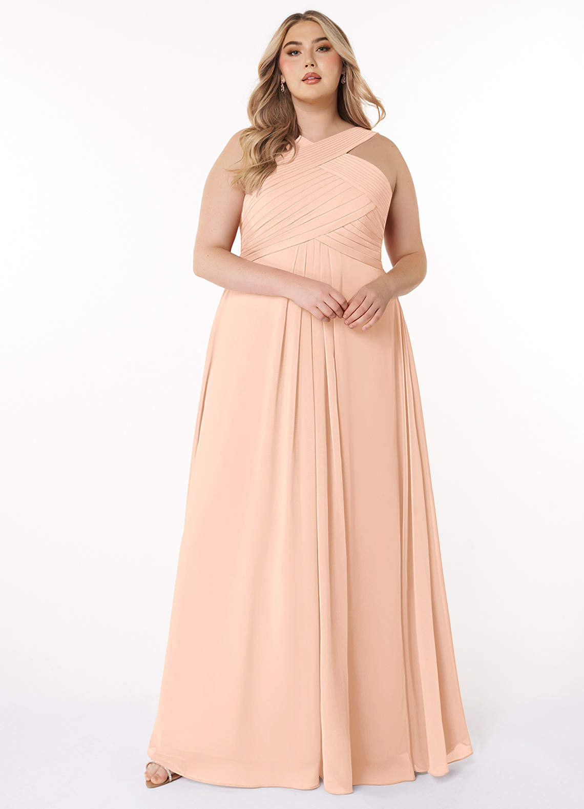 Azazie Kaleigh Bridesmaid Dresses English Rose A-Line Pleated Chiffon Dress image1