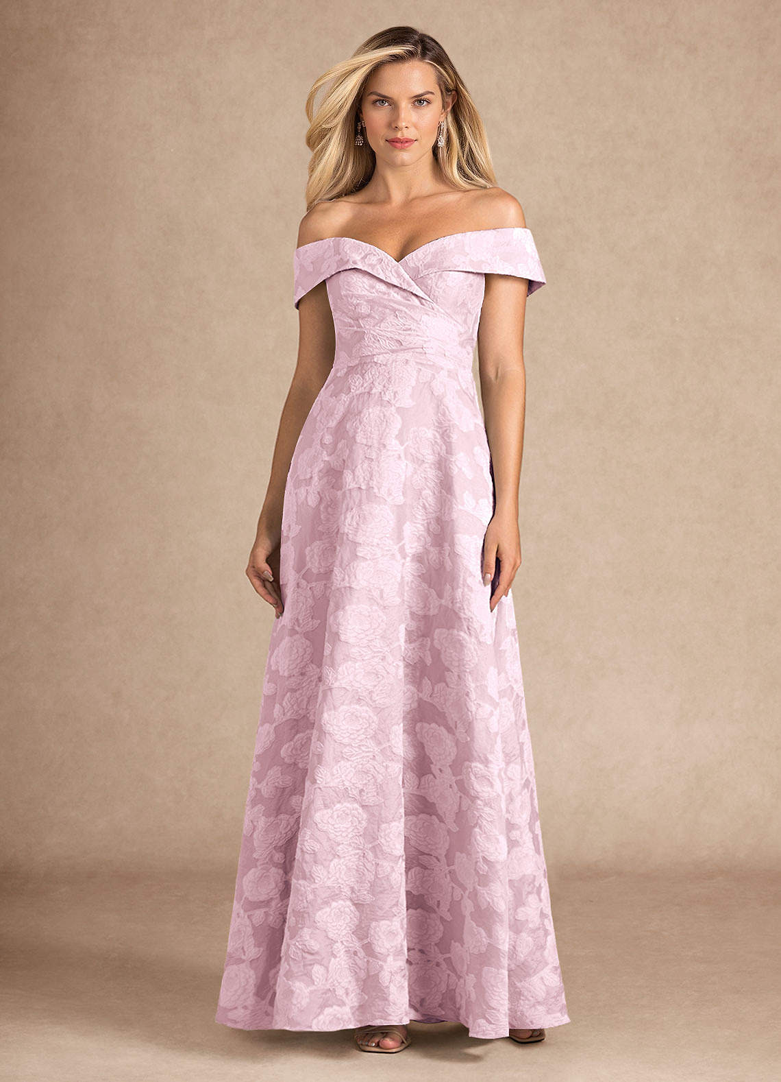Azazie New London Purple Jacquard A-Line Pleated Floral Burnout