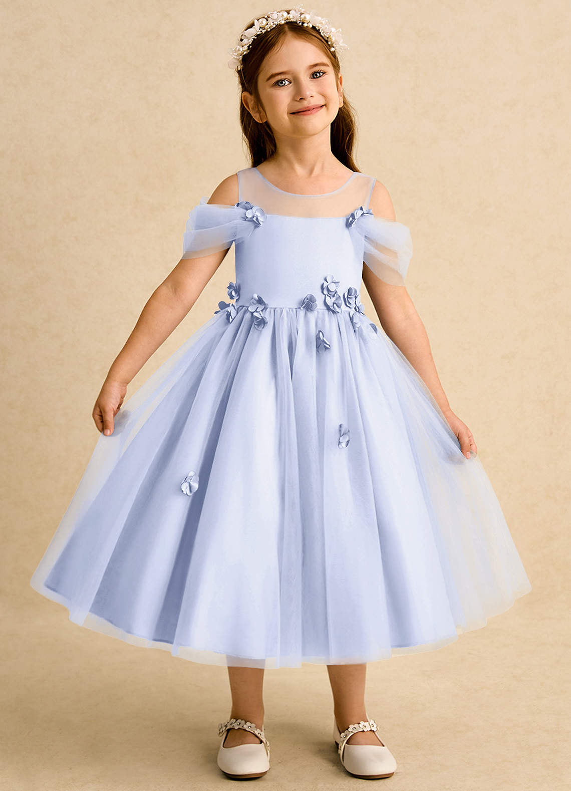 Azazie Juni Jurken voor bloemenmeisjes Baljurk Jurk van Tule Geplooid Lavendel image1