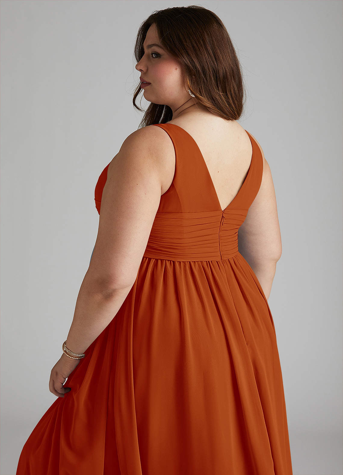 Azazie Yetta Maternity Bridesmaid Dresses A-Line V-Neck Gathered Chiffon Floor-Length Dress image11