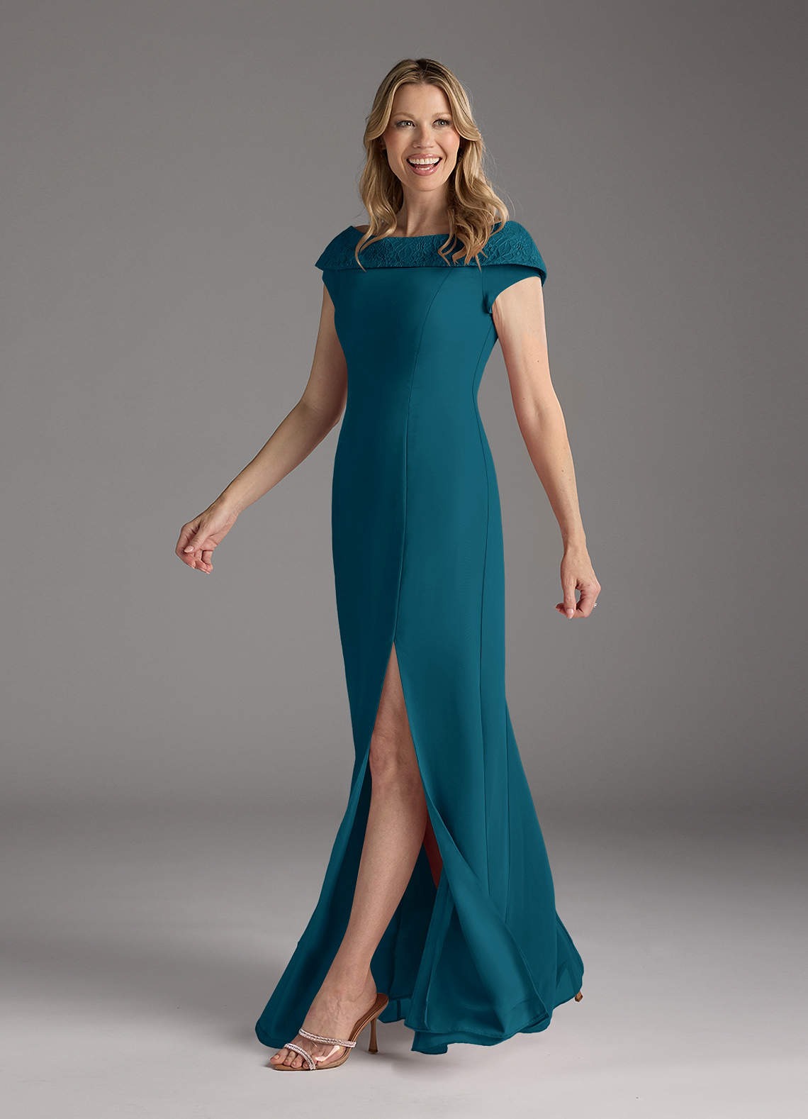 Azazie A Line Princess Boat neck Floor Length Chiffon Mother of Groom Bride Dresses Ink Blue