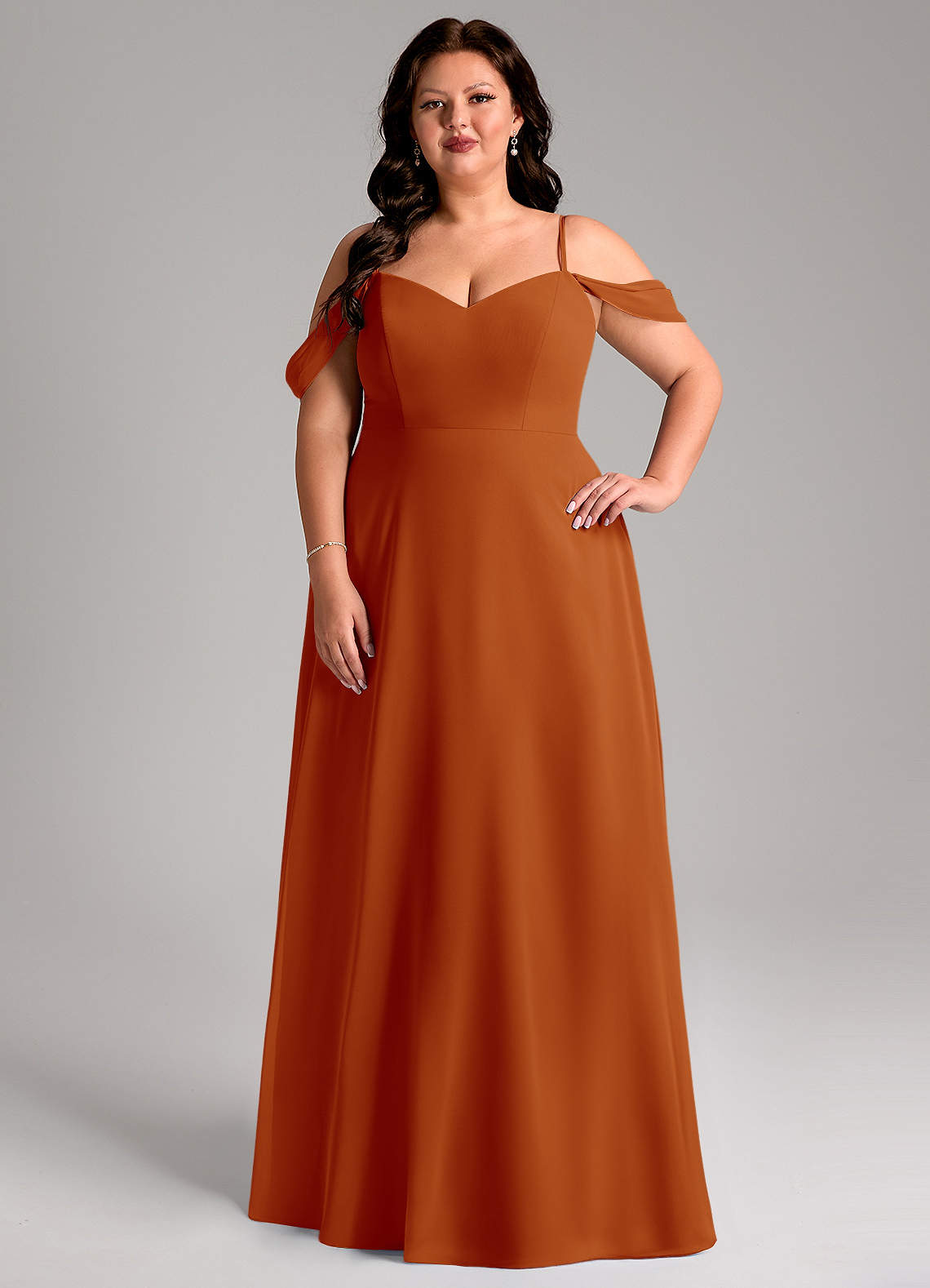Azazie Marley Jurken voor bruidsmeisjes Converteerbaar Jurk van Chiffon met A-lijn Off-shoulder Paprika image1