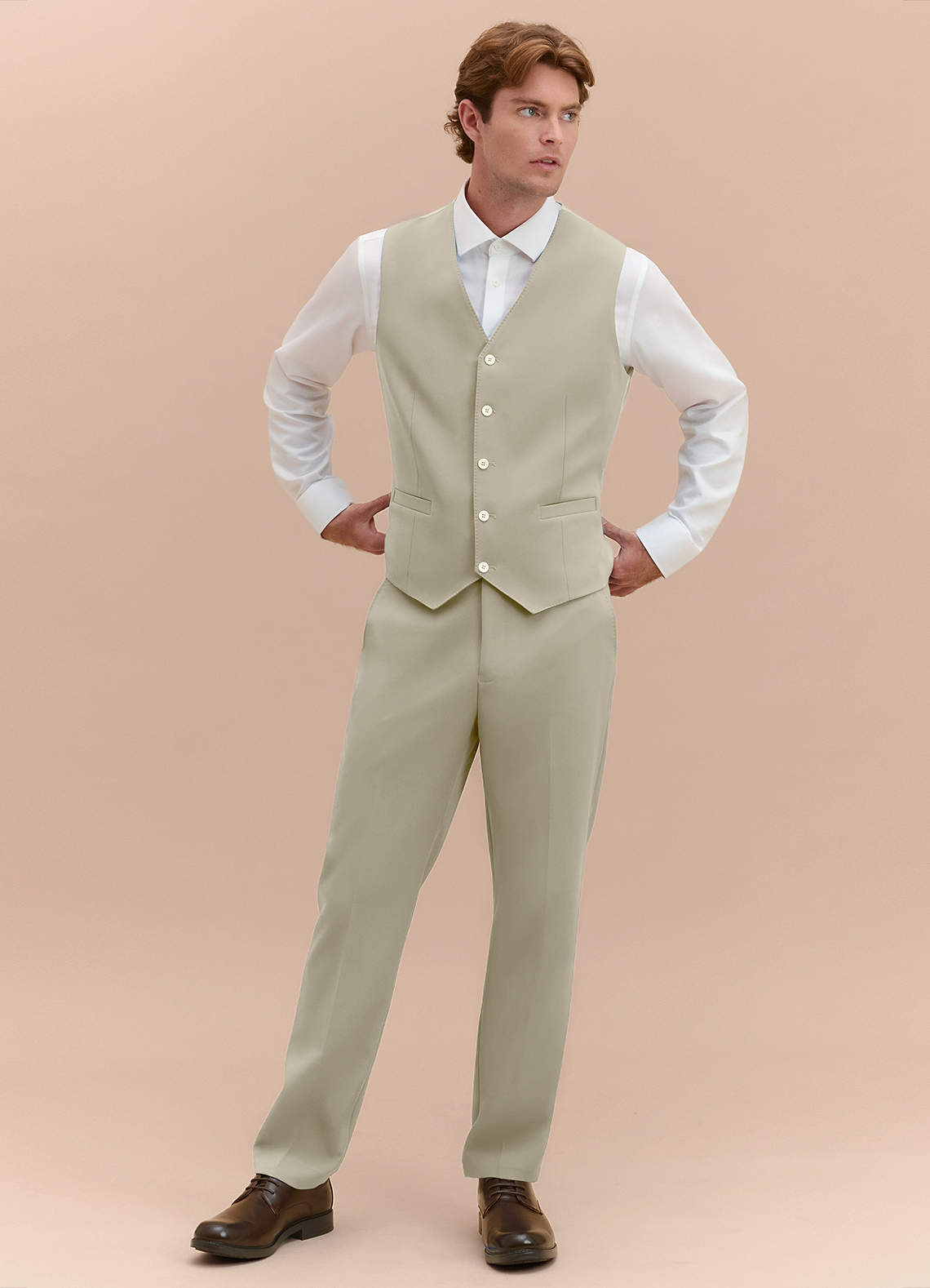 front James Tan Structured Stretch Suit Vest