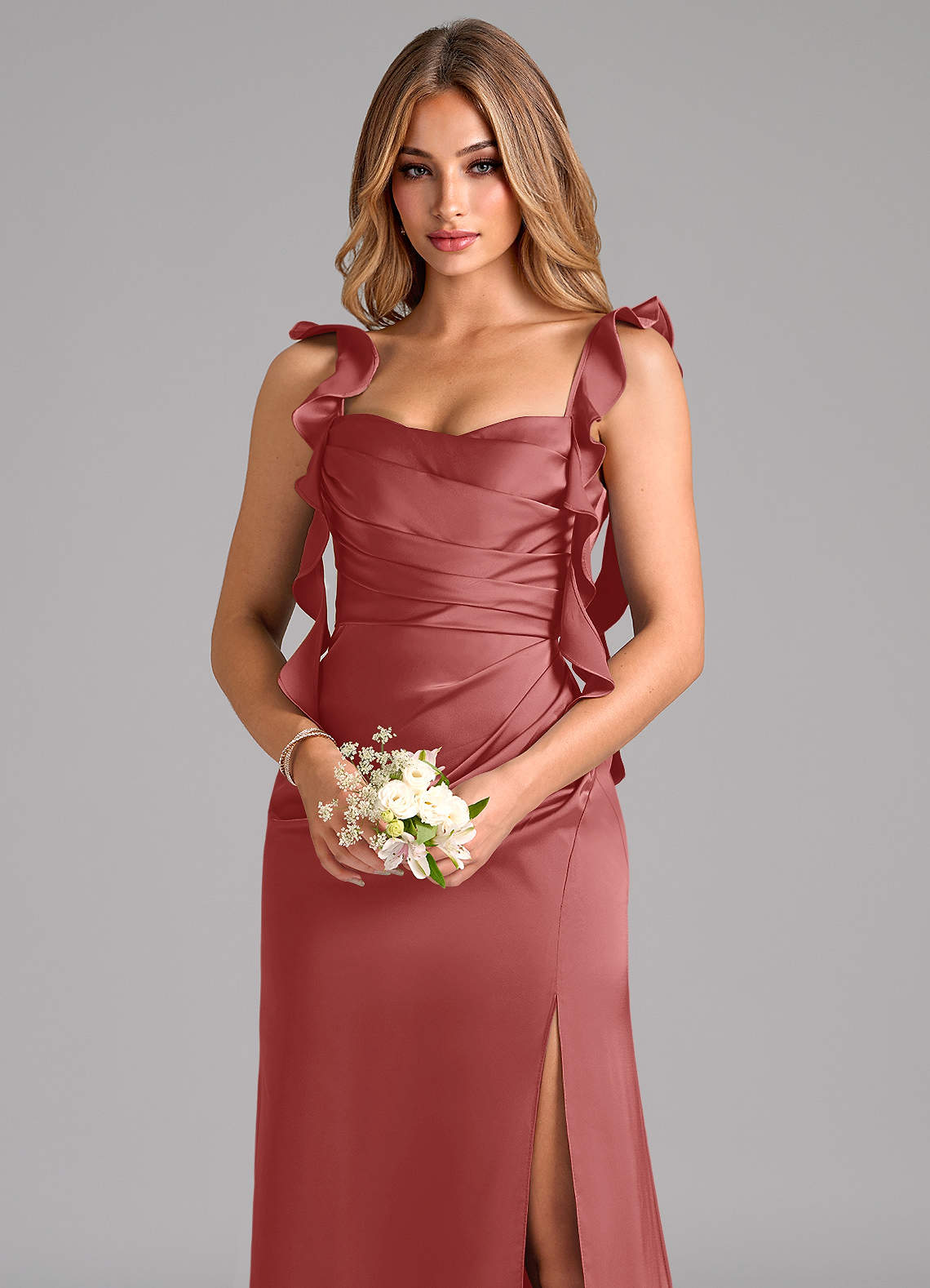 Azazie Jessamine At-home Try On Dresses Black Sheath Corset Stretch Satin Dress image6