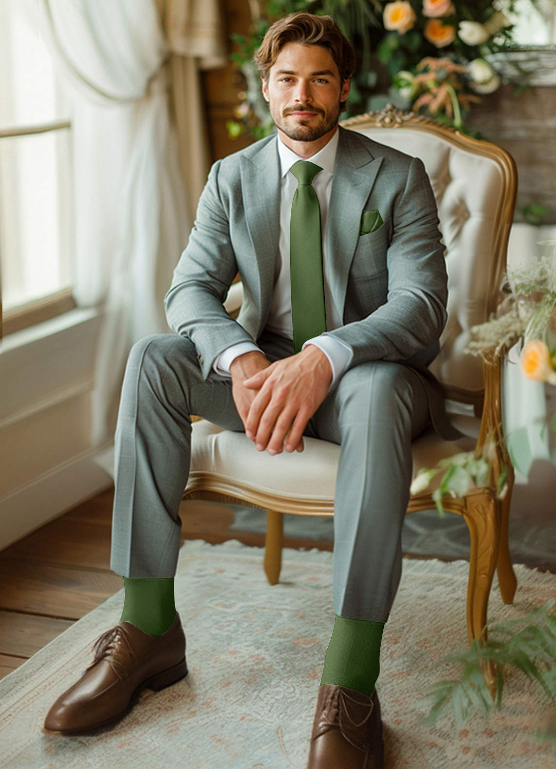 front Conjunto de corbata ancha, pañuelo de bolsillo y calcetines a juego