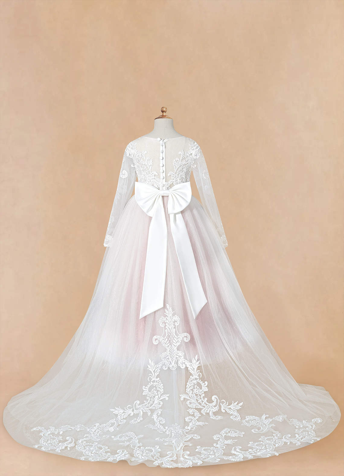 Azazie Elodie Robe Demoiselle D'honneur Fillette Robe Princesse en Dentelle Ivoire Rose Poussiéreux image12