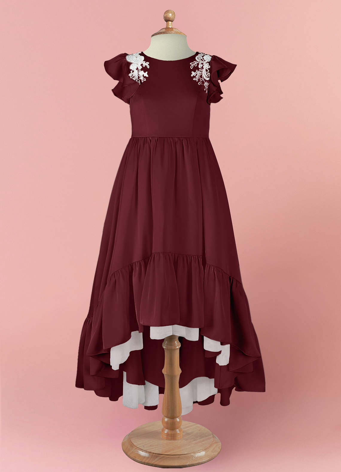 Barbie ♥ Azazie Flower Girl Dresses Cabernet A-Line Lace Stretch Satin Dress image6