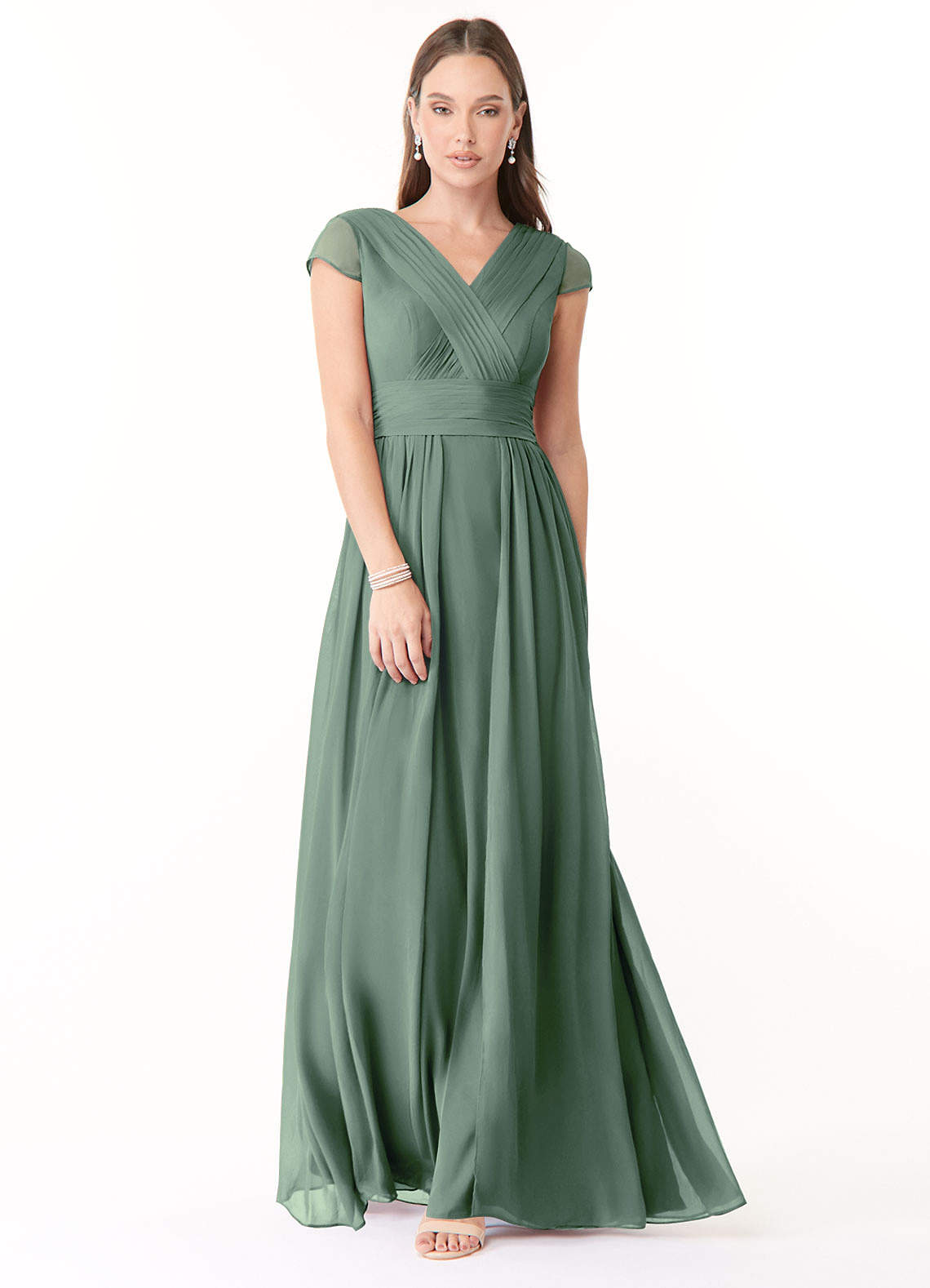 Azazie Organa Robes de demoiselle d'honneur Robe Trapèze en Mousseline de soie Plissée Eucalyptus image1