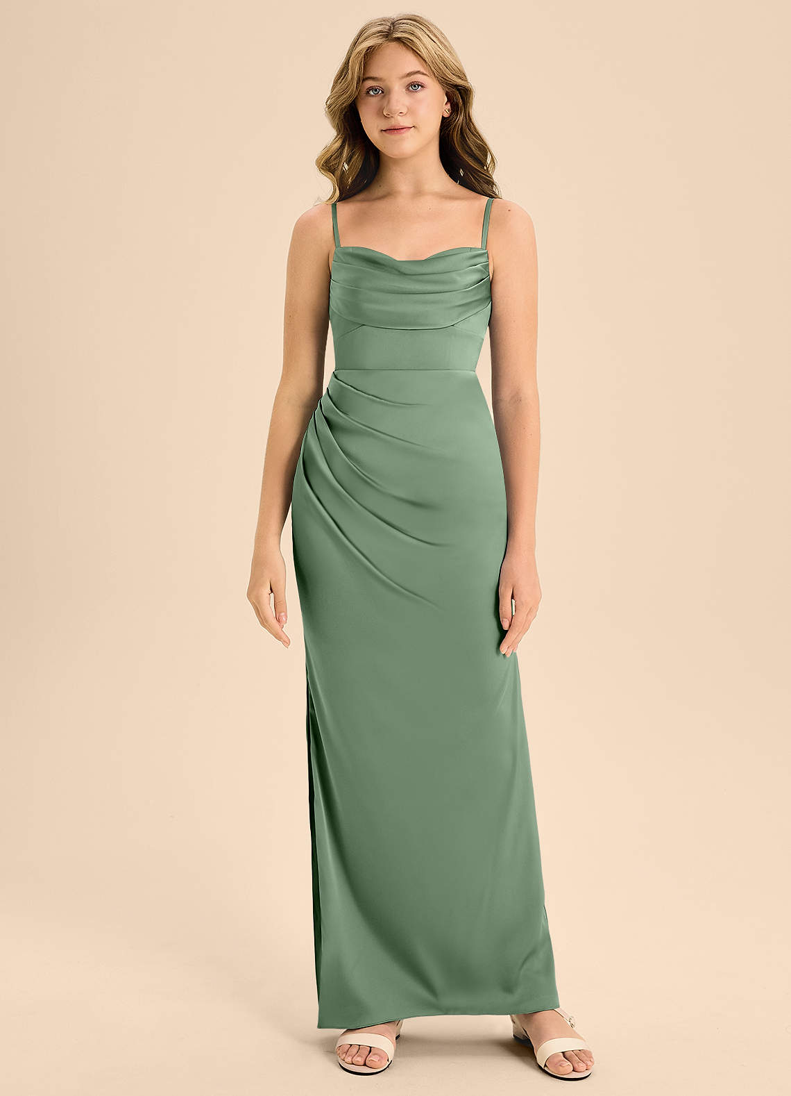 Azazie Mai Junior Matcha A-Line Sweetheart Neckline Stretch Satin Dress image4