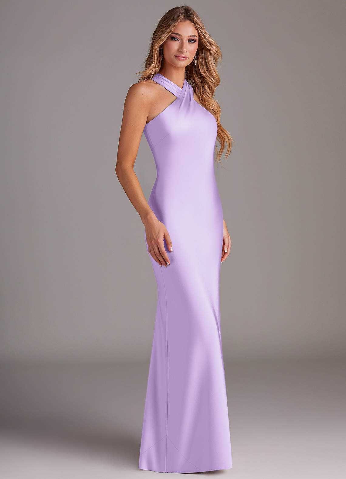 Azazie Doretta Bridesmaid Dresses Lilac Mermaid Pleated Stretch Satin Dress image2