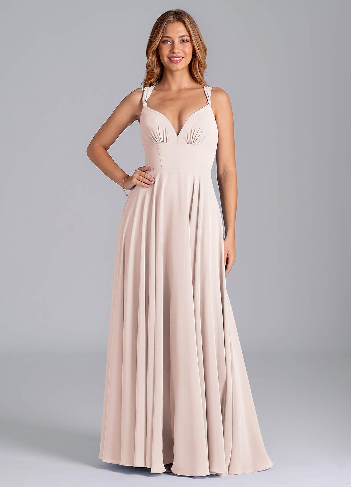 Azazie Darana Bridesmaid Dresses Rose Petal A-Line Corset Chiffon Dress image1